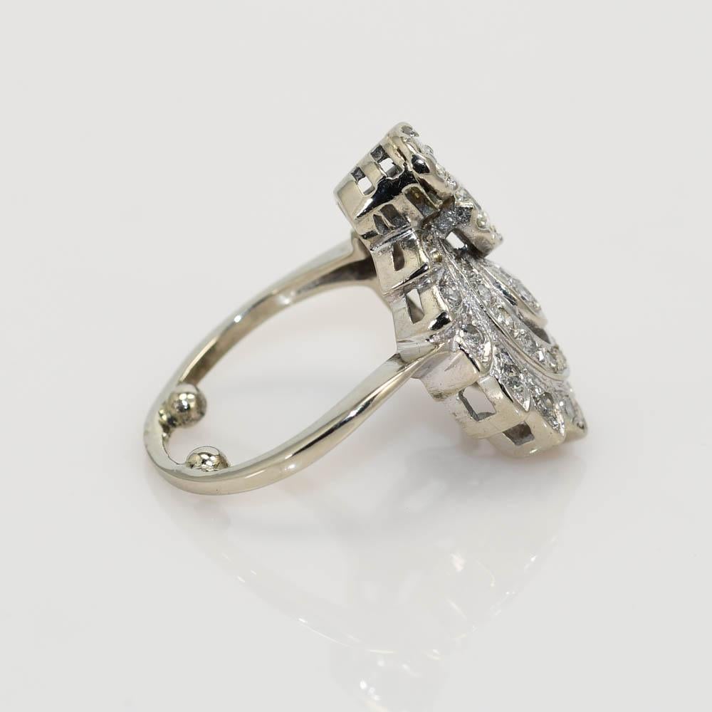 14K White Gold Vintage Diamond Ring, 1.00tdw, 6.7g For Sale 1