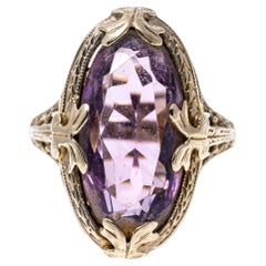 14k Weißgold Vintage länglicher ovaler filigraner Amethyst-Ring