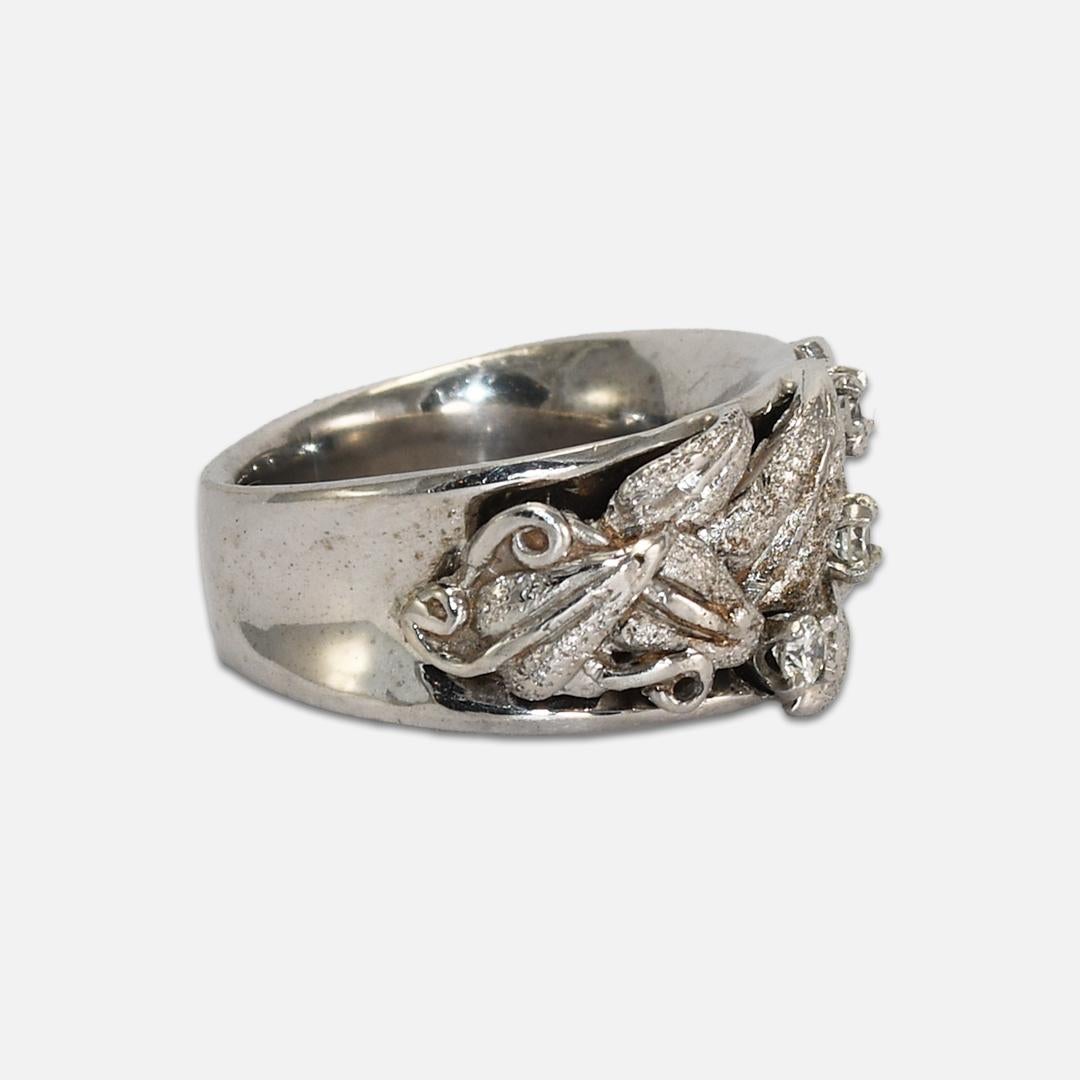 Anillo Diamante Flor Vintage Oro Blanco 14K Corte redondo en venta