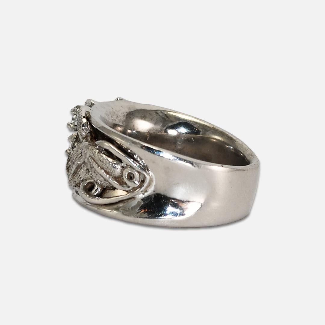 Femenino o masculino Anillo Diamante Flor Vintage Oro Blanco 14K en venta