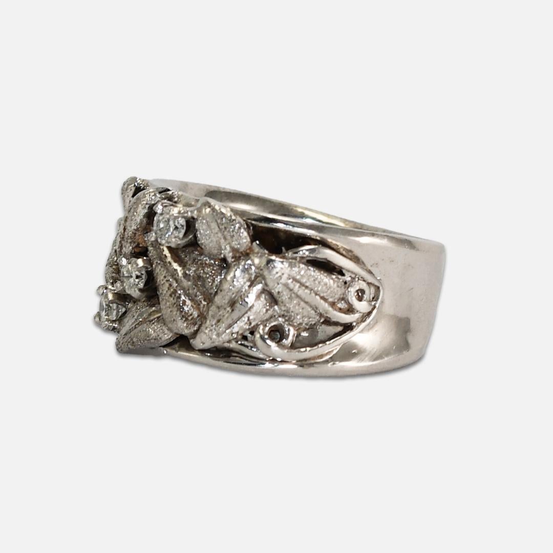 Anillo Diamante Flor Vintage Oro Blanco 14K en venta 1