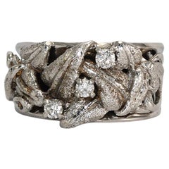 Bague en or blanc 14K avec fleur vintage et diamant