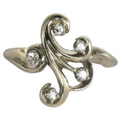 14K White Gold Vintage Free-Form Diamond Ring 0.12ct