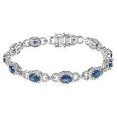 14K White Gold Vintage-Inspired Oval Blue Sapphire & Diamond Link Bracelet