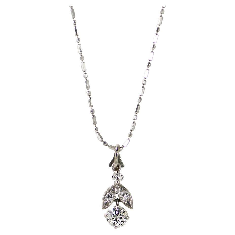 Collier en or blanc 14K Vintage Old European Diamond Necklace en vente