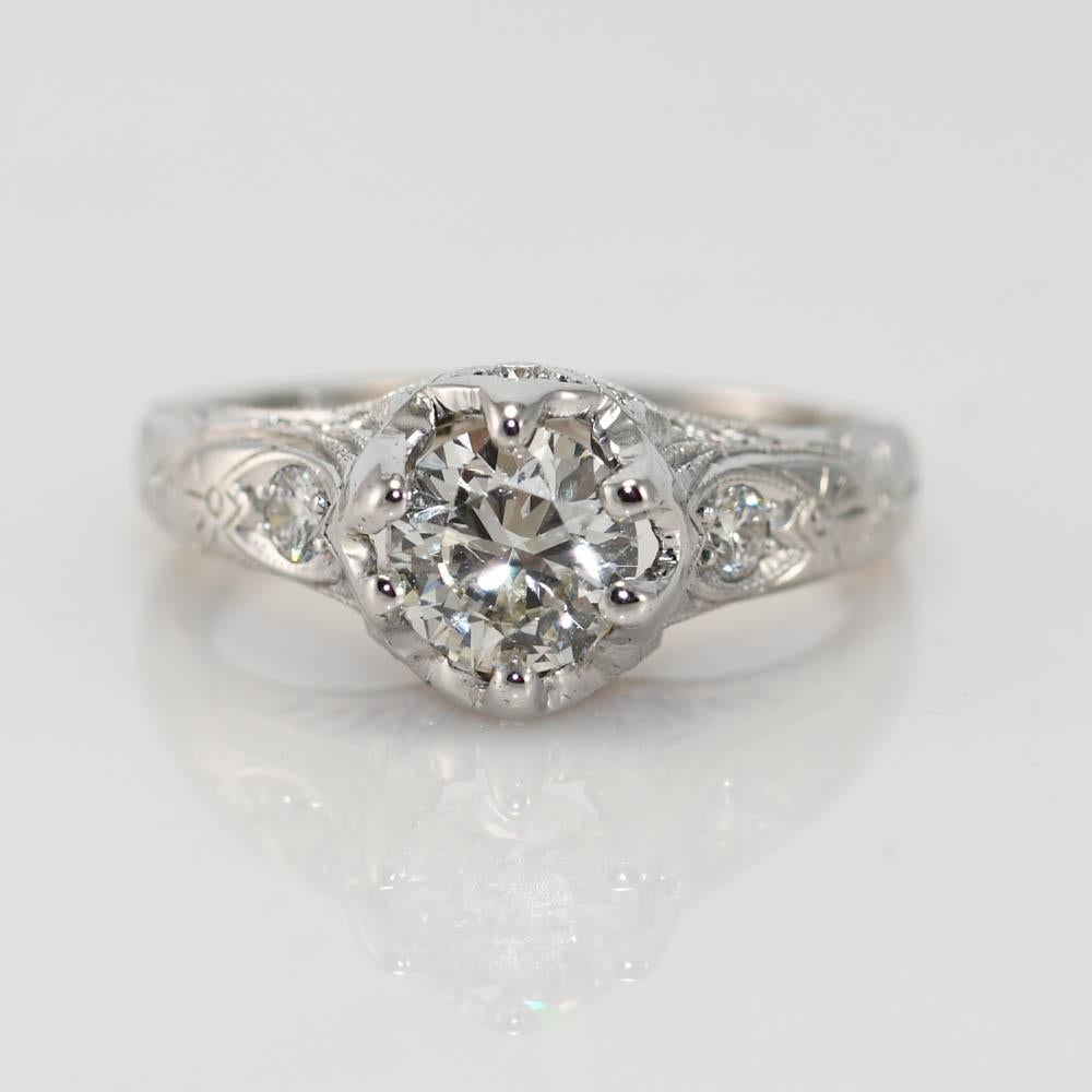 Anello con diamante in platino vintage in oro bianco 14K 1,01ct In condizioni ottime in vendita a Laguna Beach, CA