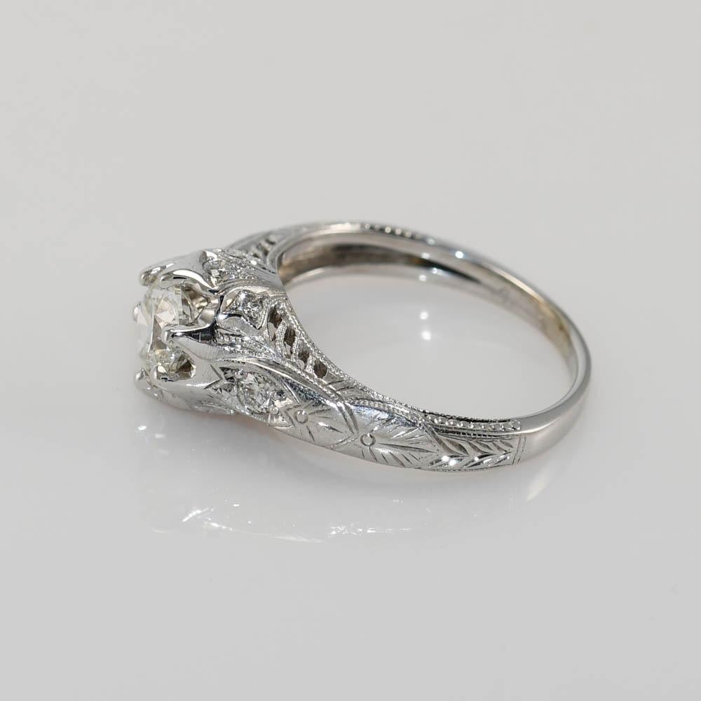 da uomo o donna Anello con diamante in platino vintage in oro bianco 14K 1,01ct in vendita