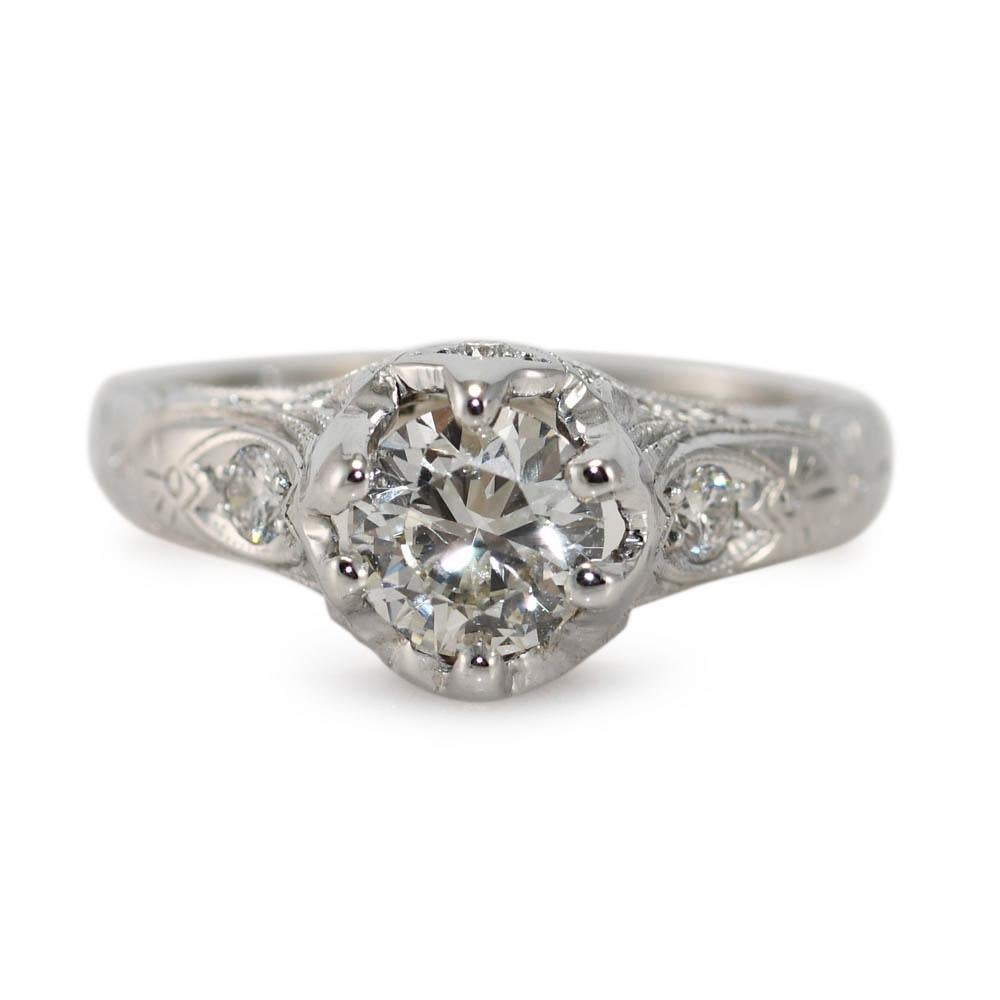 14K White Gold Vintage Platinum Diamond Ring 1.01ct