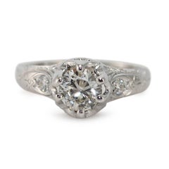 Anello con diamante in platino vintage in oro bianco 14K 1,01ct