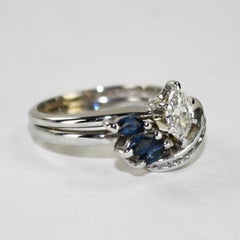 Anello con zaffiro e diamante vintage in oro bianco 14K 4,1g