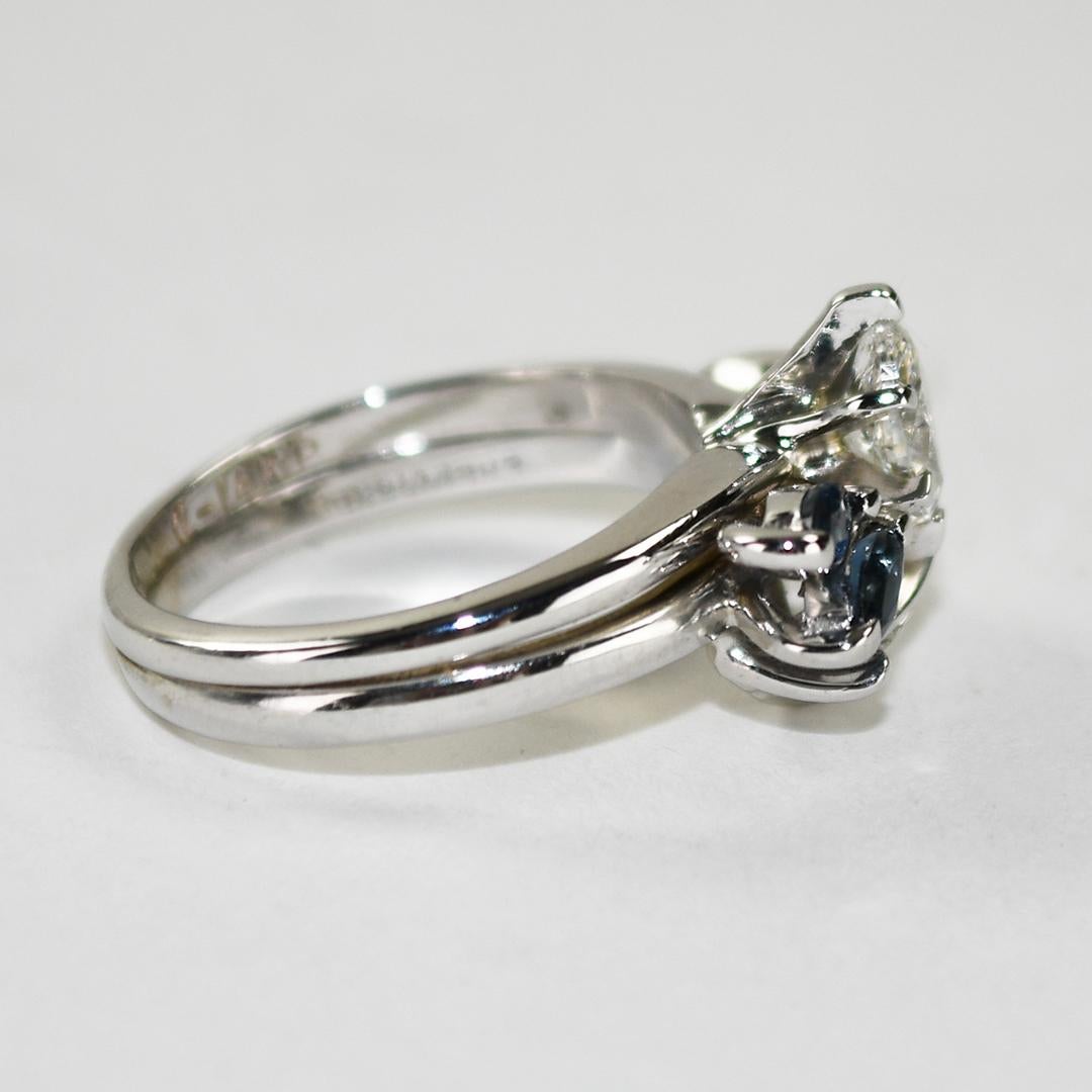 14K White Gold Vintage Sapphire & Diamond Ring 4.1g Corte marquesa en venta