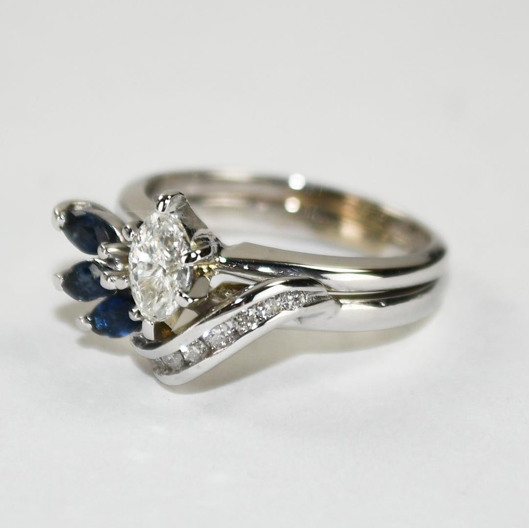 14K White Gold Vintage Sapphire & Diamond Ring 4.1g en venta 1