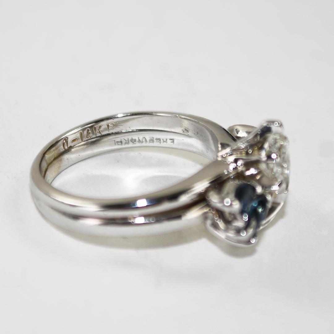 14K White Gold Vintage Sapphire & Diamond Ring 4.1g en venta 2