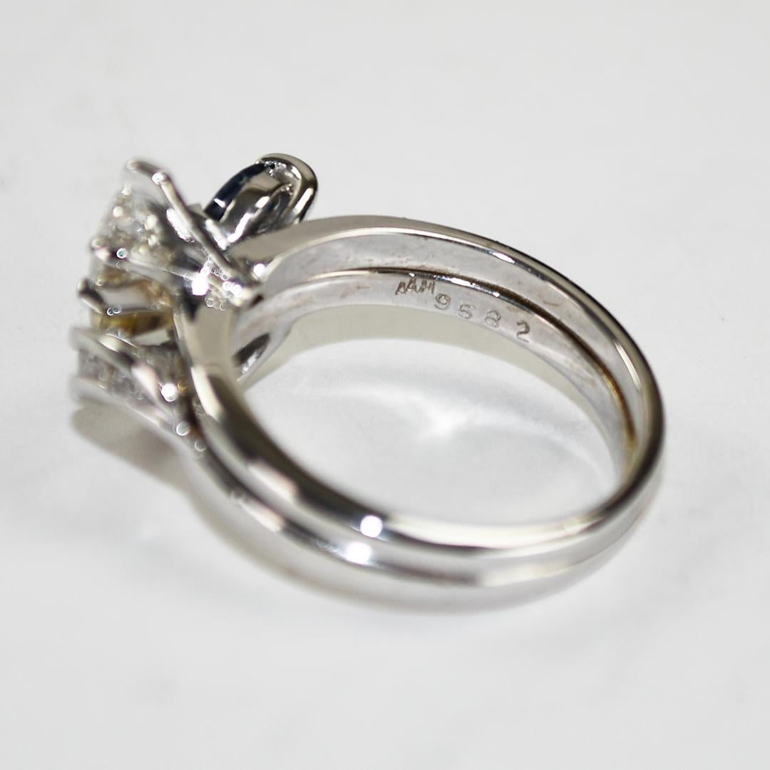 14K White Gold Vintage Sapphire & Diamond Ring 4.1g en venta 3