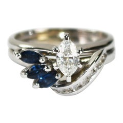 14K White Gold Vintage Sapphire 
Diamond Ring 4.1g