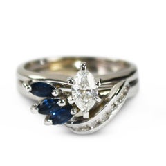14K White Gold Vintage Sapphire 
Diamond Ring 4.1g