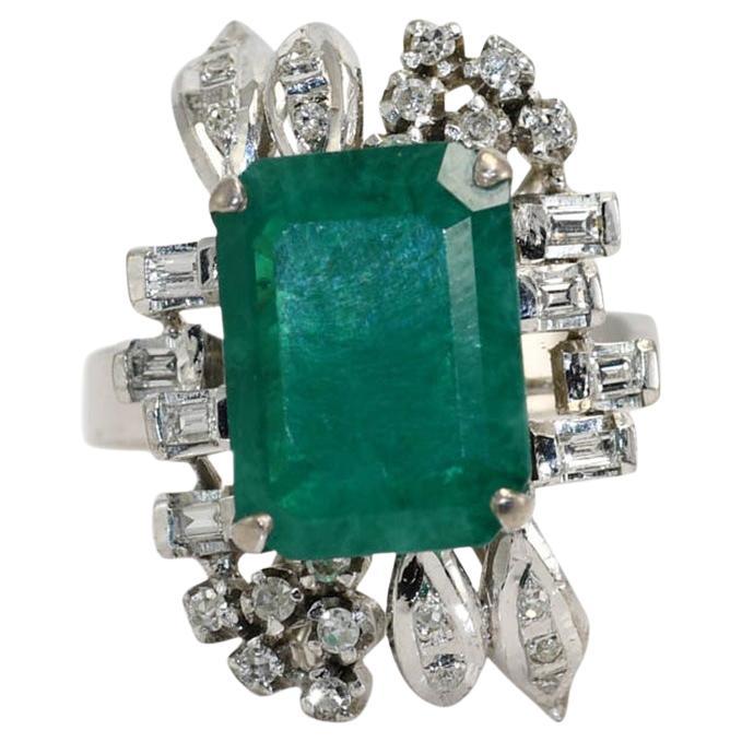 14K Weißgold Vintage Synthetischer Smaragd
Diamant Ring 7.8g