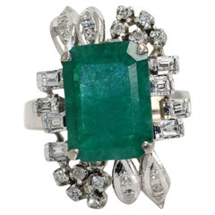 14K Weißgold Vintage Synthetischer Smaragd
Diamant Ring 7.8g