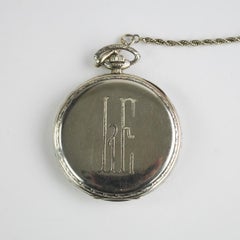 14K White Gold Waltham Pocket Watch with Chain
