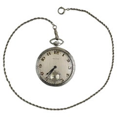 14K White Gold Waltham Pocket Watch with Chain