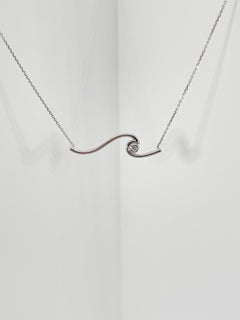 14K White Gold Wave Necklace With 3 Pt Diamond