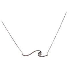 14K White Gold Wave Necklace With 3 Pt Diamond