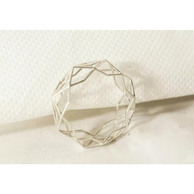 Women's 14k White Gold Web Design Modern Ring For Sale