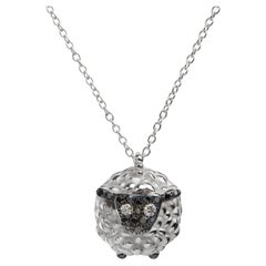 14k White Gold White Diamond Black Diamond Pave Lamb Sheep Necklace Baubou