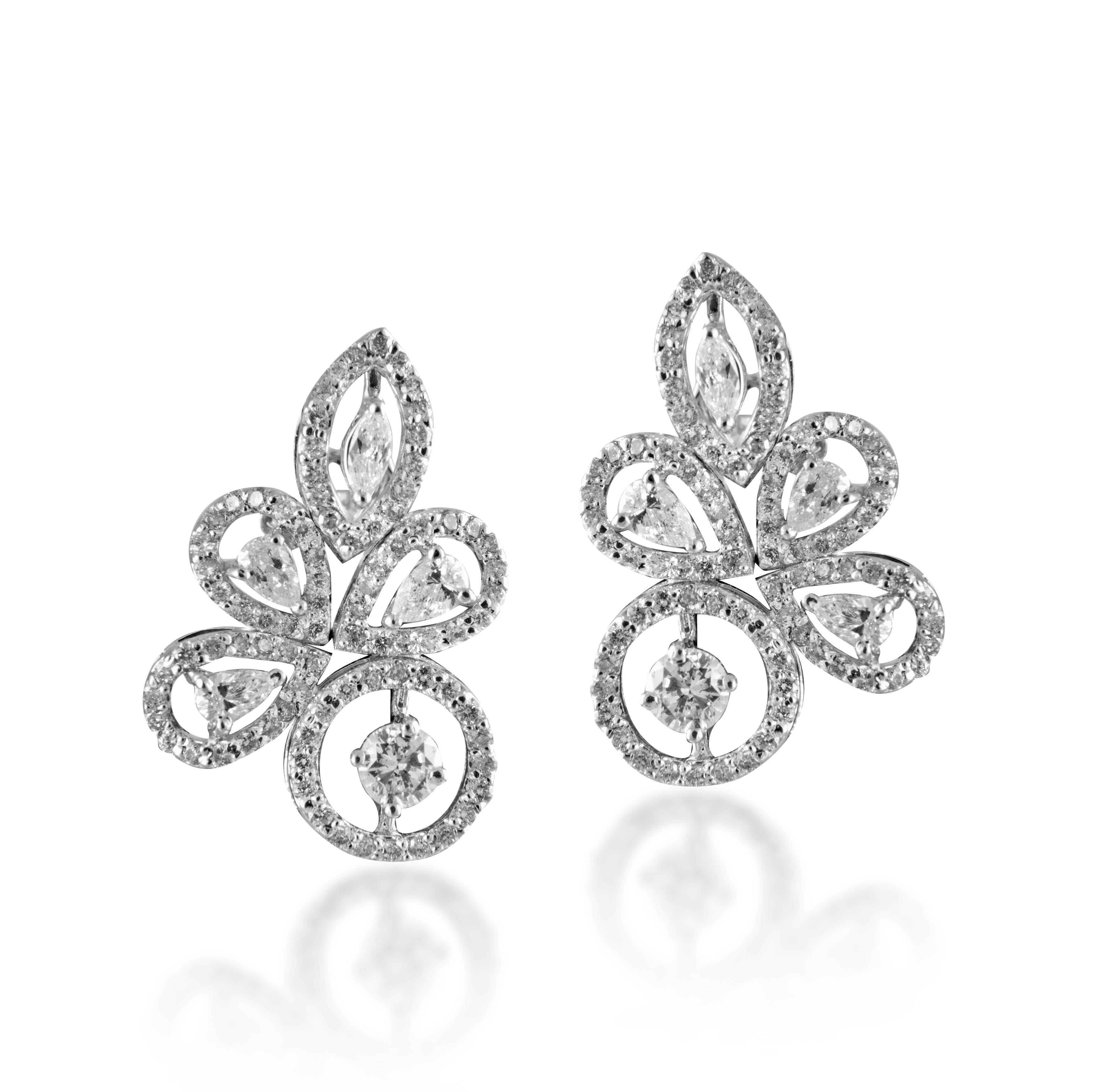 Modern 14 Karat White Gold White Diamond Stud Earrings For Sale