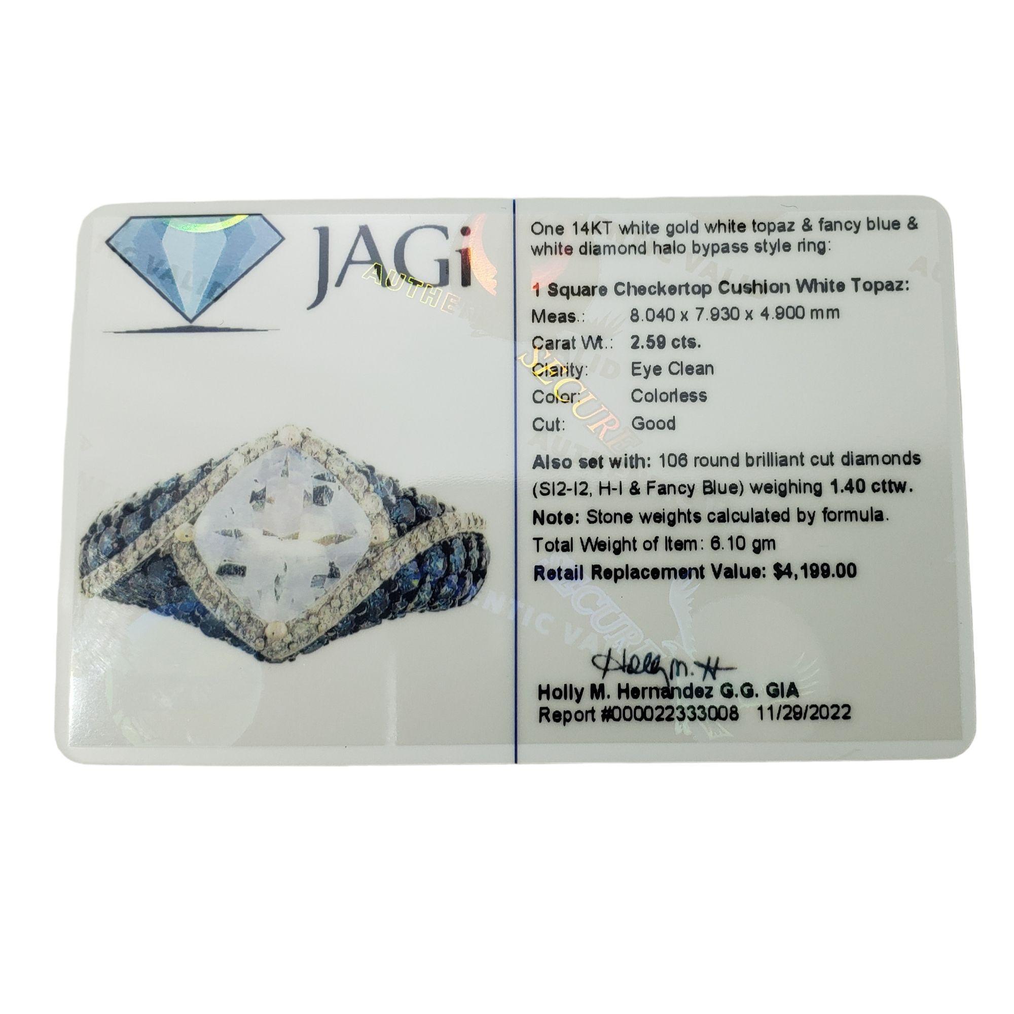 Bague en or blanc 14 carats avec topaze blanche et diamant taille 7 n°15753 en vente 3