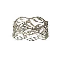 14K White Gold Wide Diamond Open Cuff Bracelet  #23322