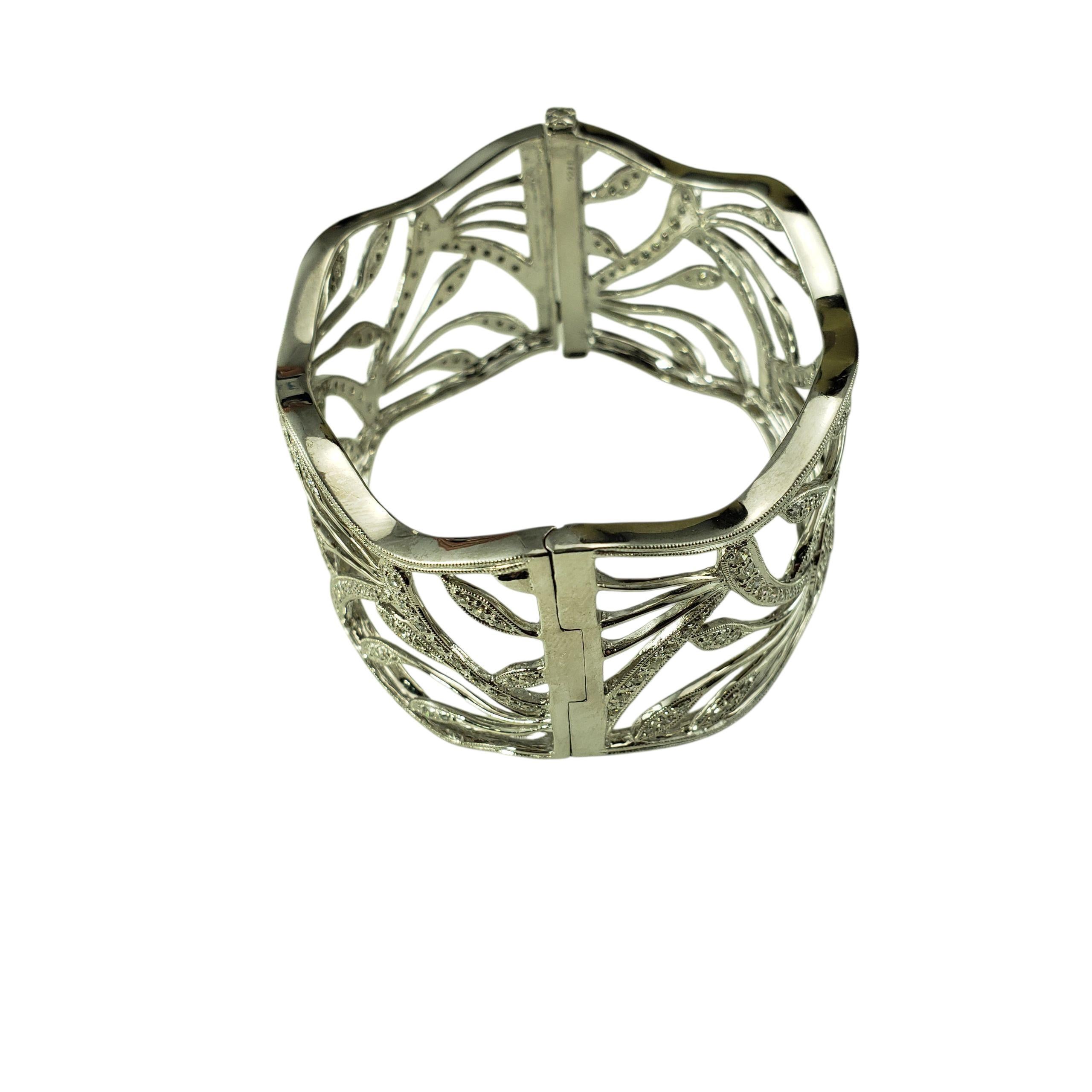 Taille brillant 14K White Gold Wide Diamond Open Cuff Bracelet  #23322 en vente