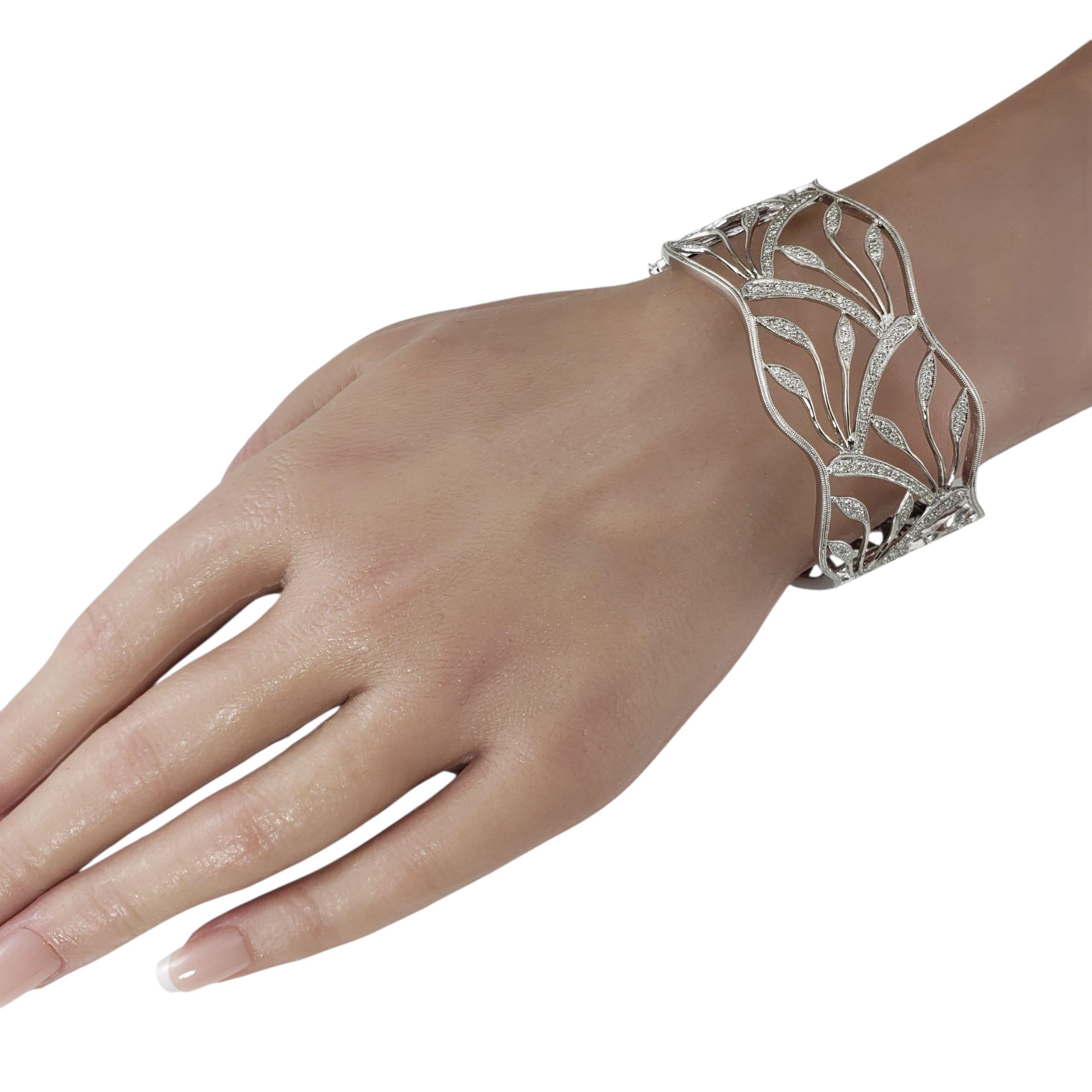 14K White Gold Wide Diamond Open Cuff Bracelet  #23322 en vente 2