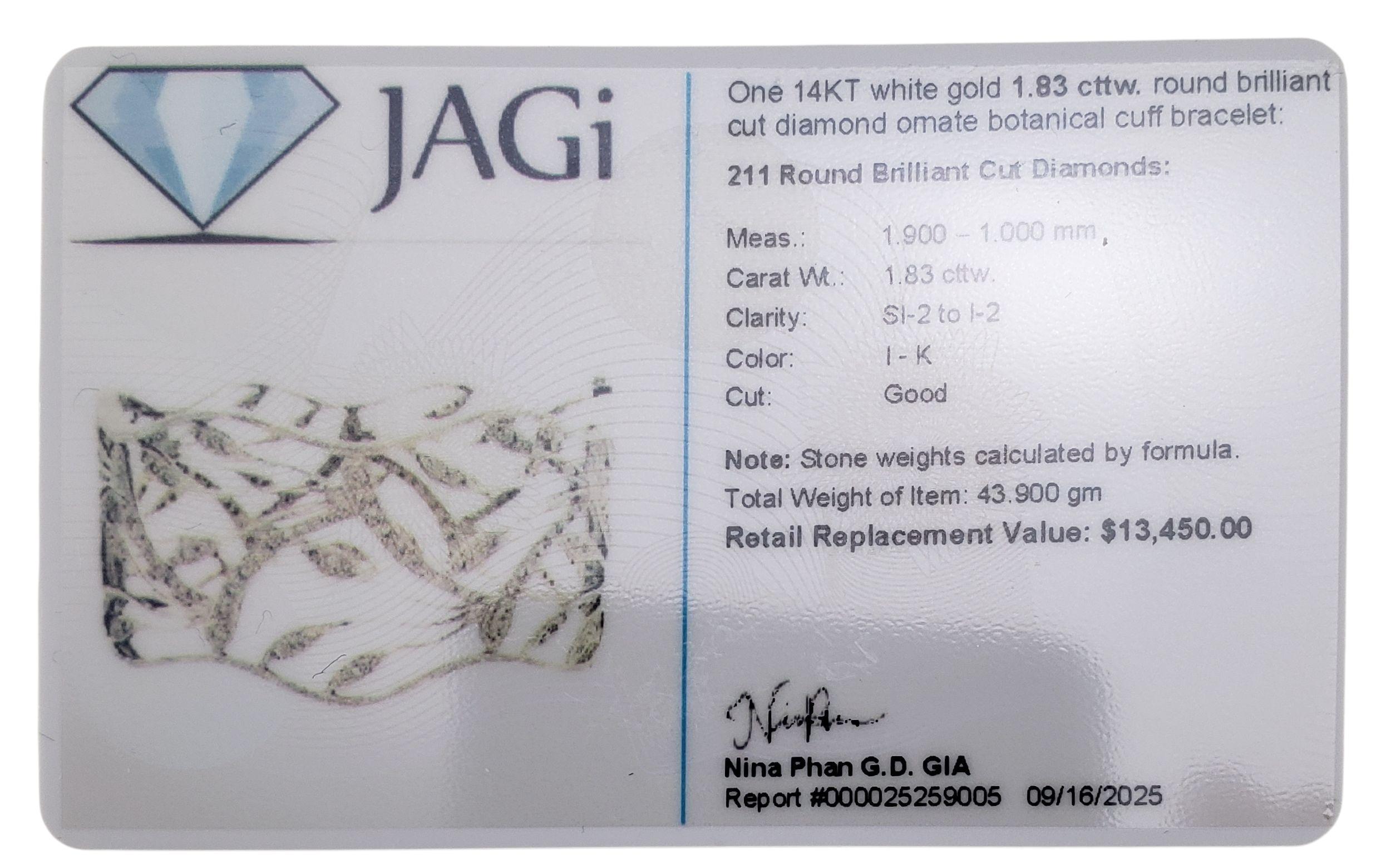 14K White Gold Wide Diamond Open Cuff Bracelet  #23322 en vente 3