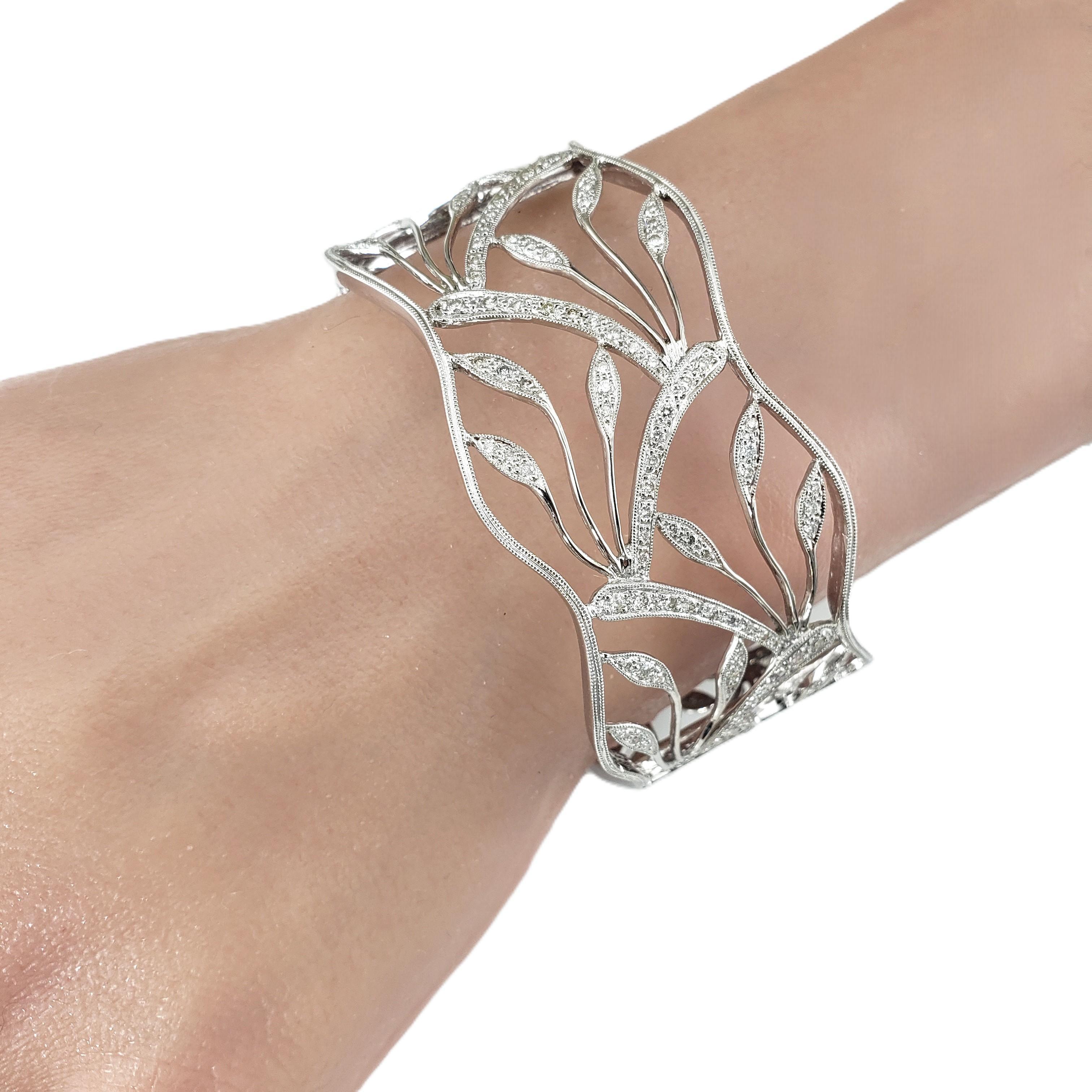 14K White Gold Wide Diamond Open Cuff Bracelet  #23322