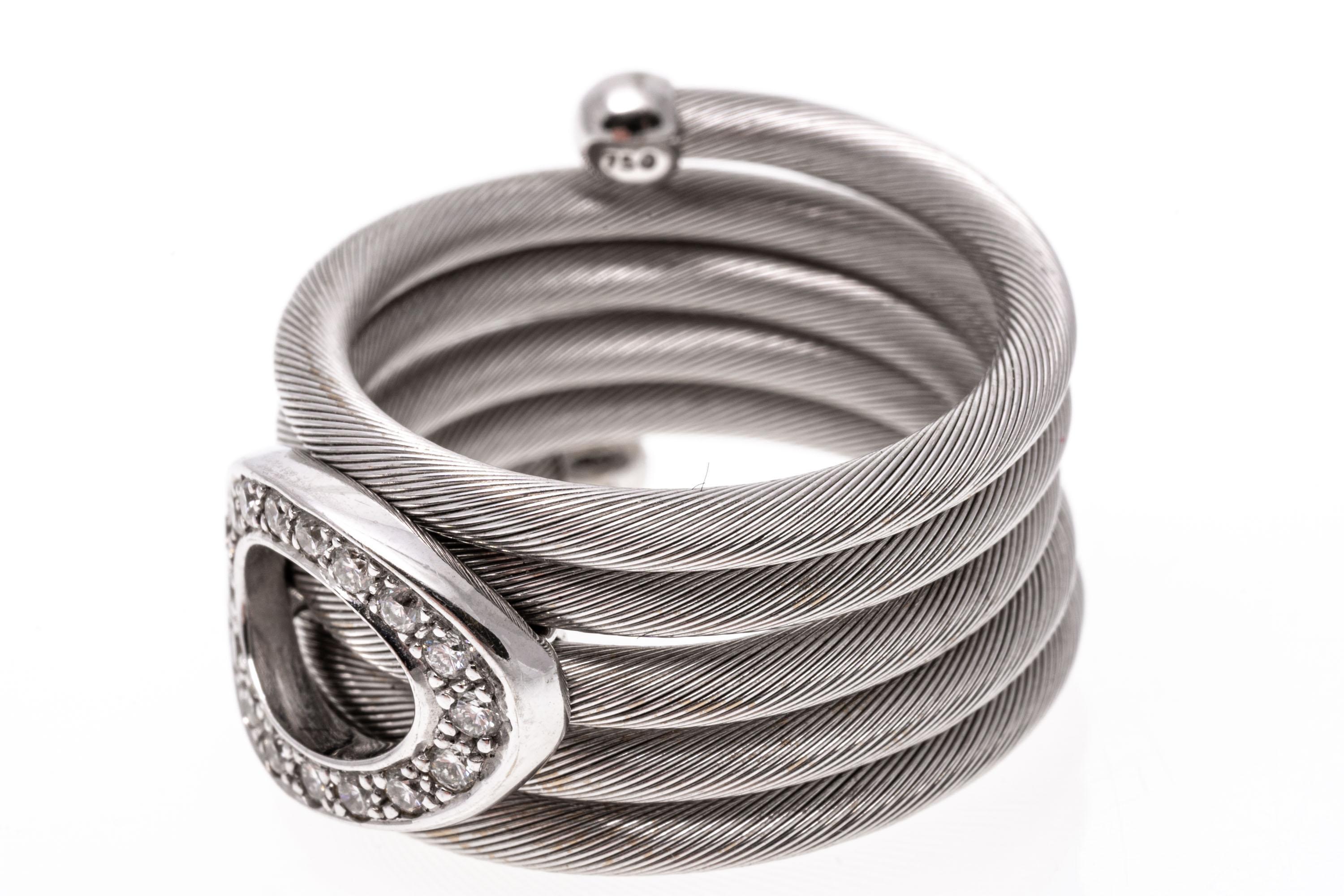 14k Weißgold breiter fünfreihiger flexibler Ring mit gerippter Spirale und Diamanten, verstellbar  im Angebot 2