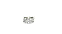 14K White Gold Wide Leaf Pattern Diamond Ring