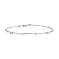 14K White Gold Wire Bracelet with Prong-Set Diamonds