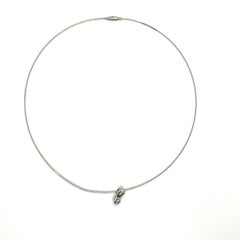 14K White Gold Wire Collar with Diamond Slide Pendant Necklace