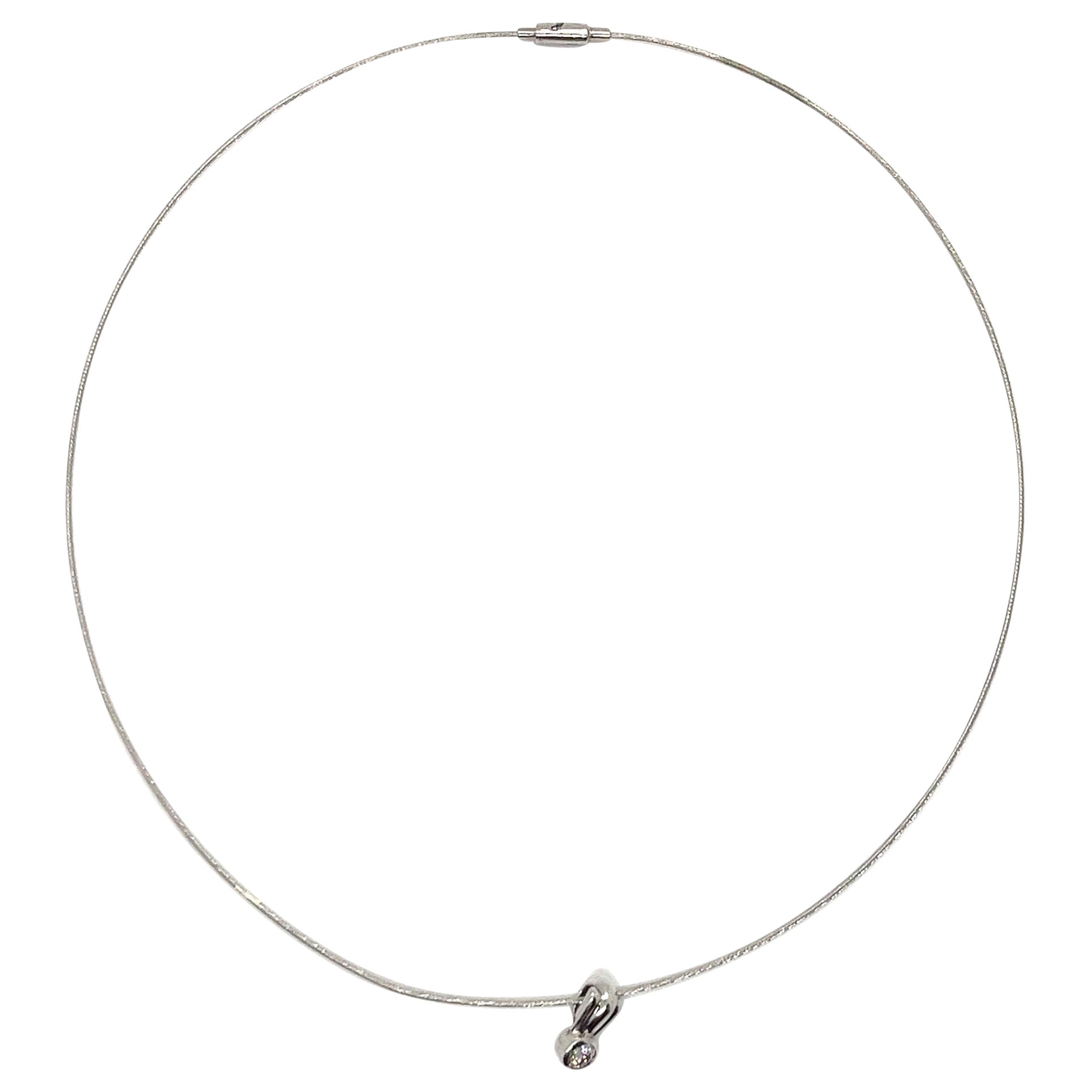 Collier en fil d'or blanc 14K avec pendentif Slide en diamant