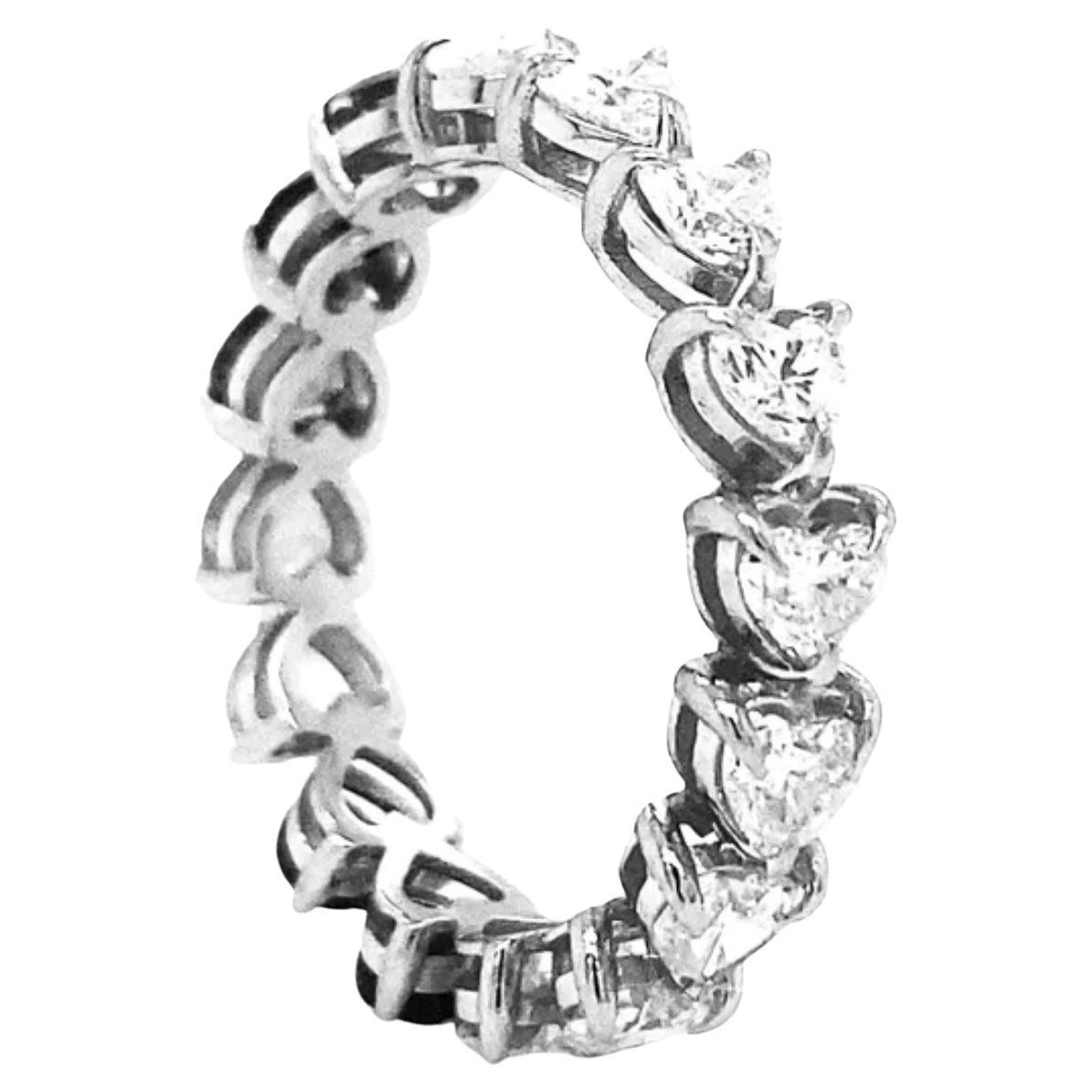 14K White Gold with 4 Carat Diamond Heart Eternity Ring, Size 4