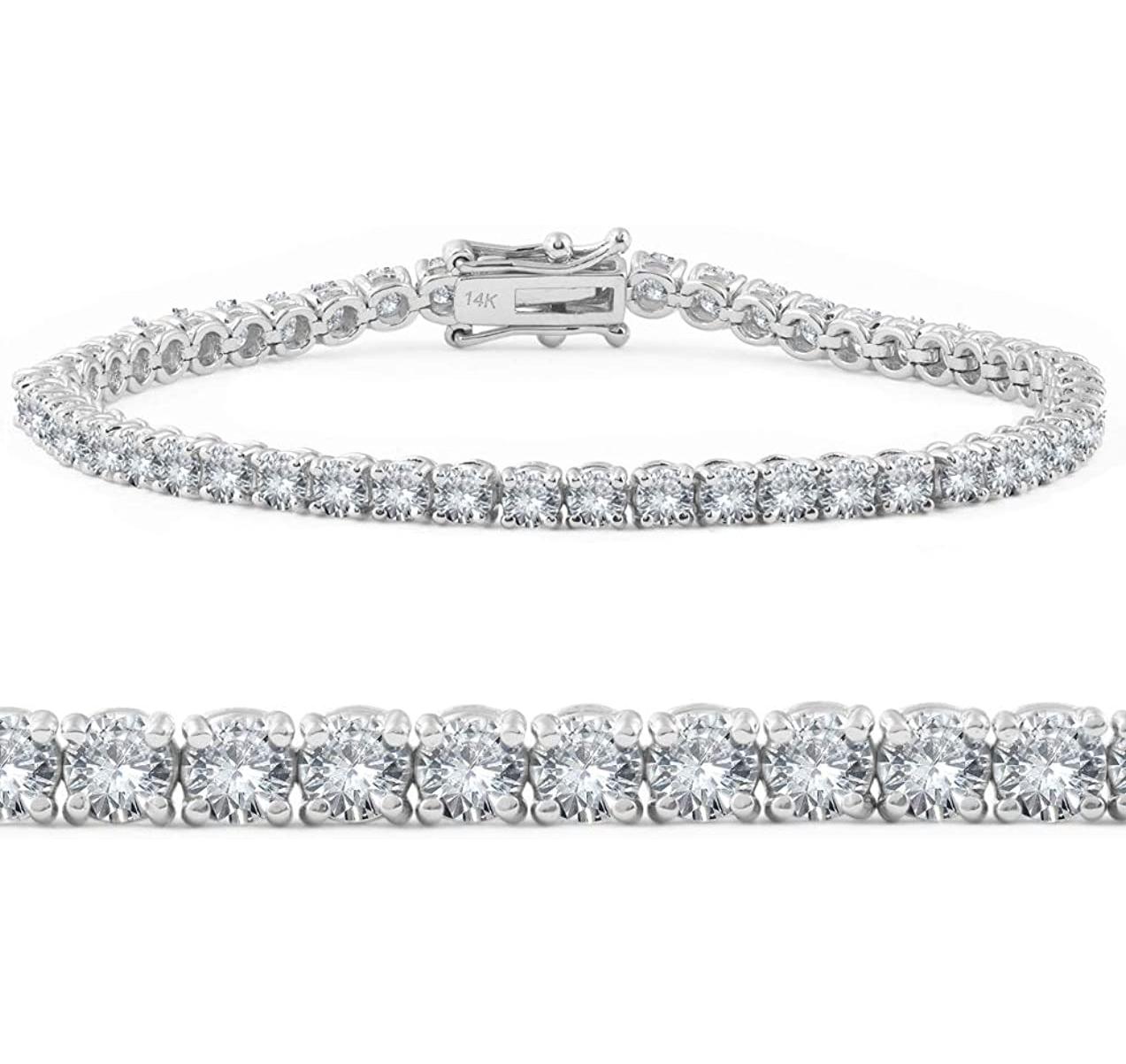 Ajoutez une touche d'élégance et de luxe à votre collection de bijoux avec ce superbe bracelet en or blanc 14k. Ce bracelet comporte 38 diamants ronds de taille brillant d'un poids total en carats de 4,00 TCW G SI, ce qui en fait une pièce vraiment