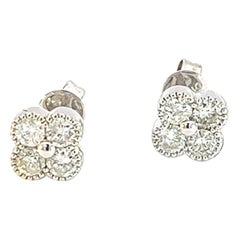 14k white gold with .67 Carat Four Leafs Clover Lucky White Diamond Earring