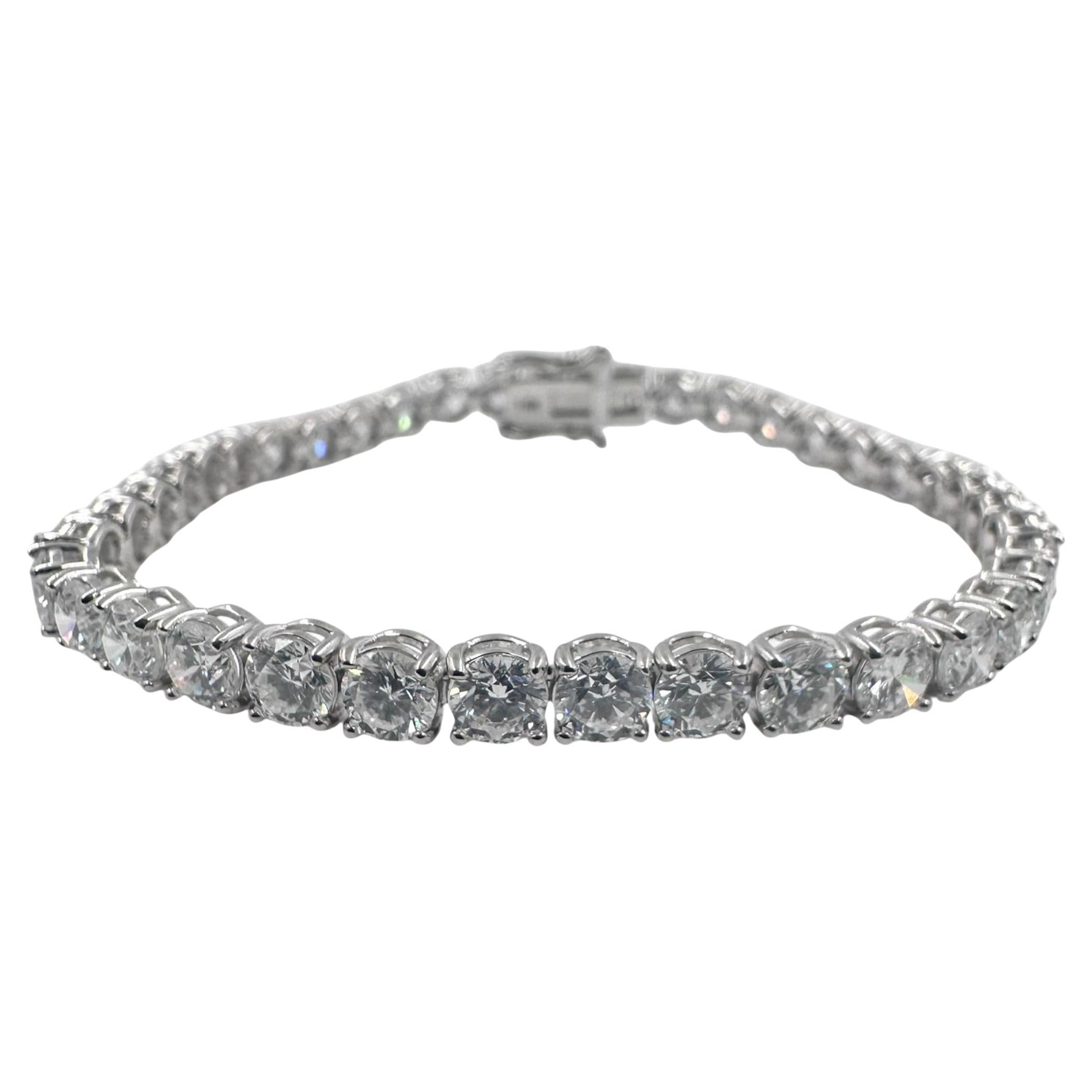 Oro blanco de 14 quilates con diamantes cultivados en laboratorio de 12,10 quilates y pulsera de tenis de 6,50 pulgadas Nuevo