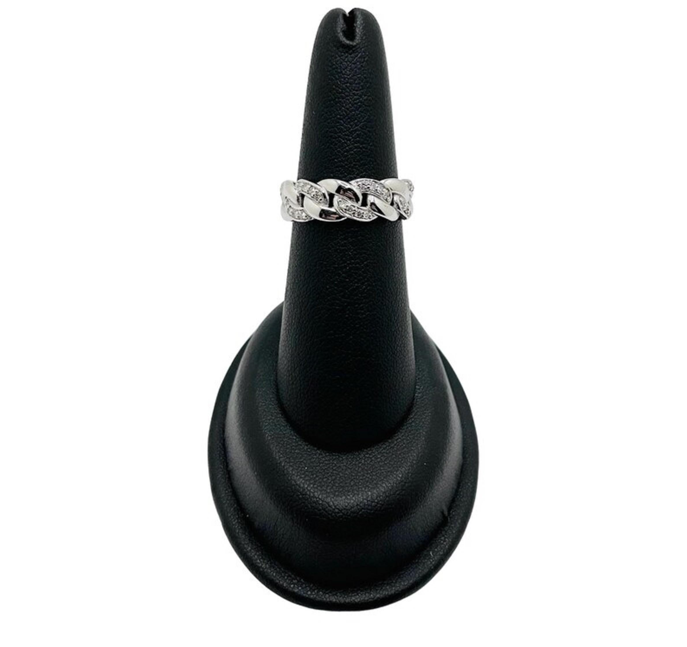 Contemporary 14k White Gold Women's Cuban Chain Ring with Diamonds Diamond Weight .50ct For Sale