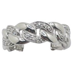 Used 14k White Gold Women's Cuban Chain Ring with Diamonds Diamond Weight .50ct