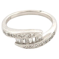 Sleek 14K White Gold Baguette Diamond Wrap Ring, Late 20th Century