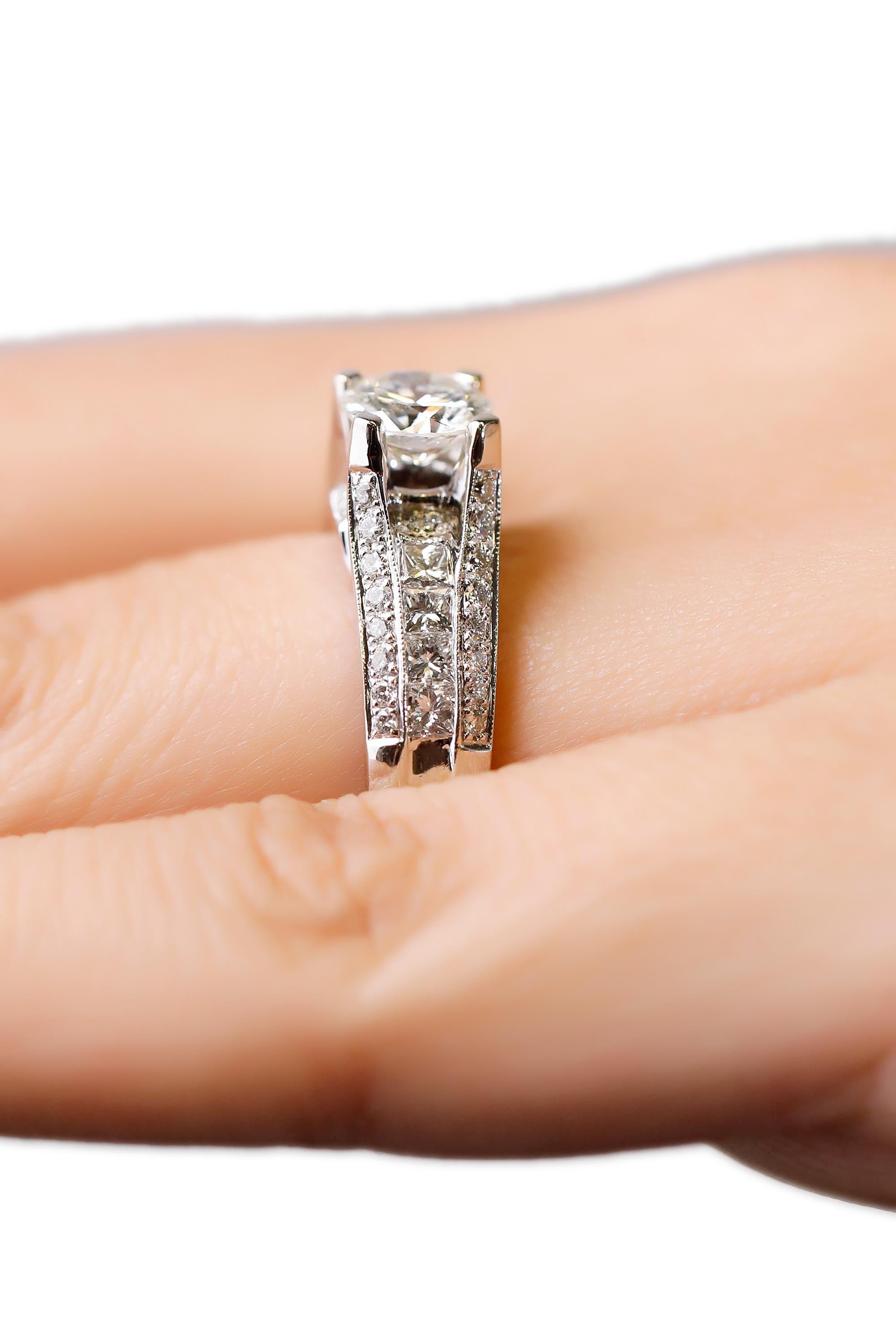 Art Deco 14 Karat White Gold Yellow Diamond Halo Engagement Ring Designed by Natalie K