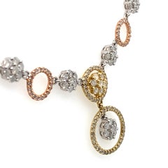 14k White Gold, Yellow Gold and Rose Gold Diamond Circles and Flowers Necklace