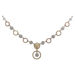 14k White Gold, Yellow Gold and Rose Gold Diamond Circles and Flowers Necklace